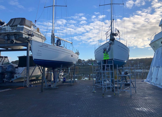 Bavaria 37's polished, washed and cleaned ready for the season.